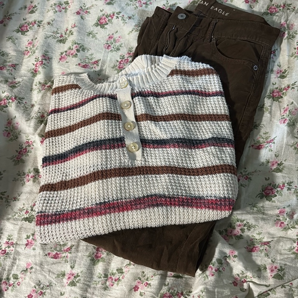 American Eagle Outfitters Waffle Knit Striped Sweater